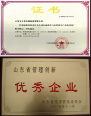 九江变压器厂家优秀管理企业证书
